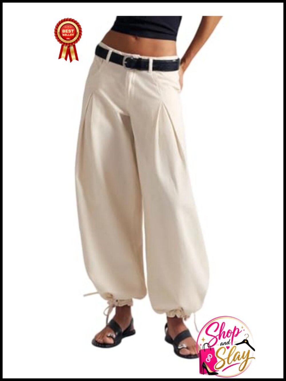 Women Mid Rise Wide Leg Jeans Balloon Denim Pleated Drawstring Barrel